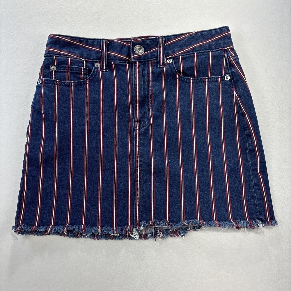 American‎ Eagle Women's Hi Rise Mini Skirt Sz 2 Regular Striped Super Stretch